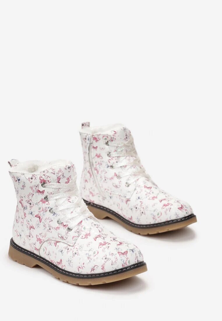  Botine tip worker albe cu flori Navamita