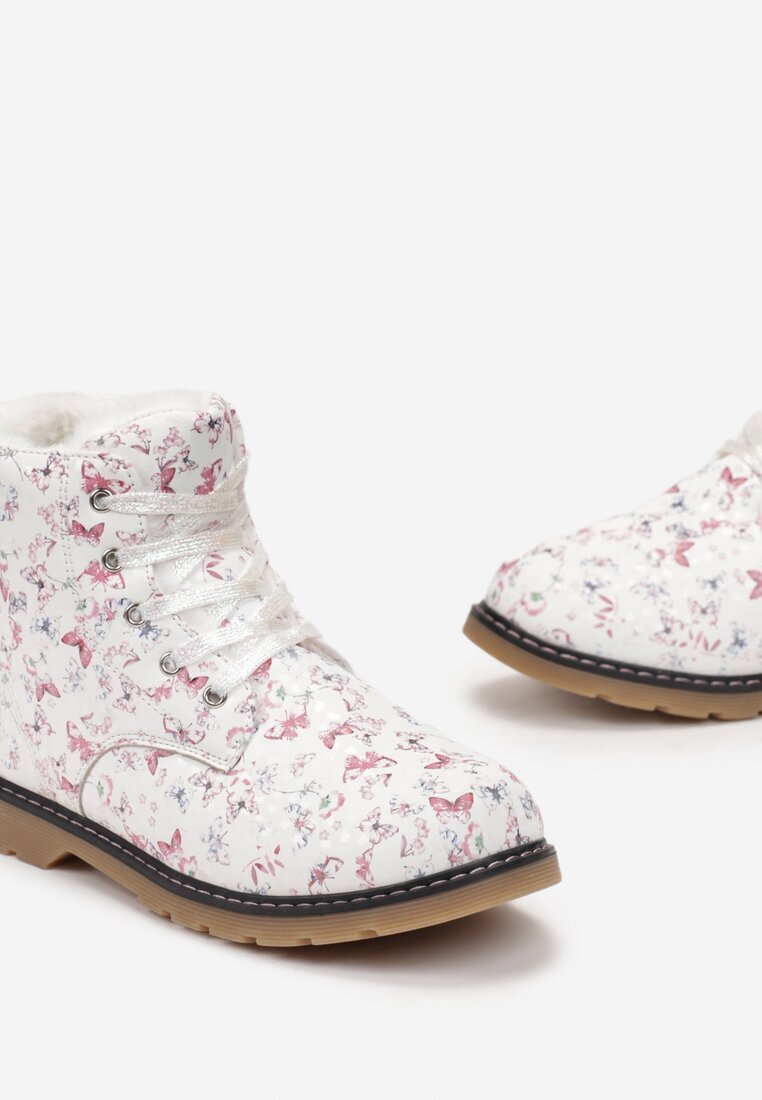  Botine tip worker albe cu flori Navamita