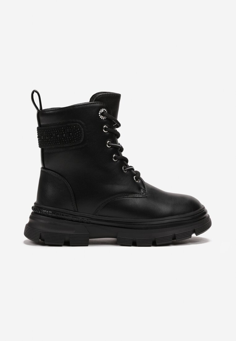  Botine tip worker Negre cu strasuri decorative Restora