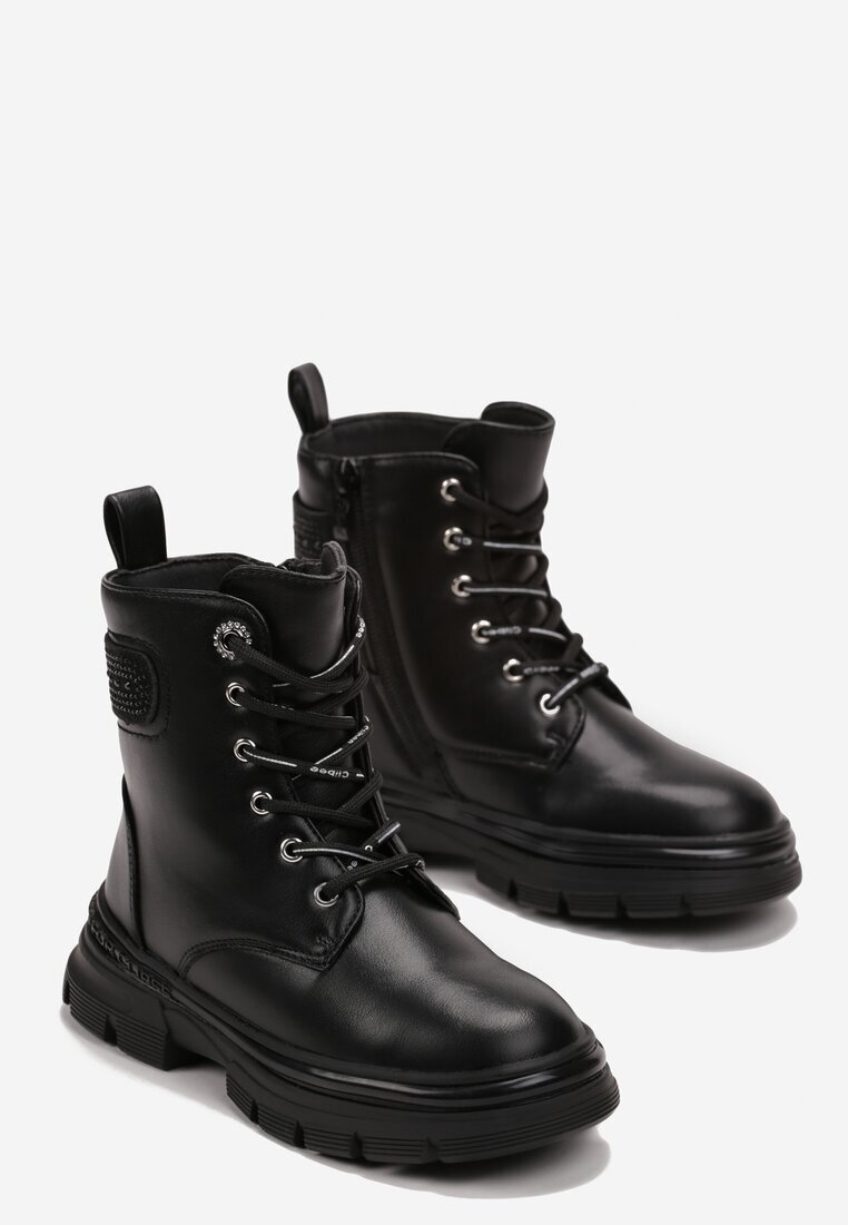  Botine tip worker Negre cu strasuri decorative Restora