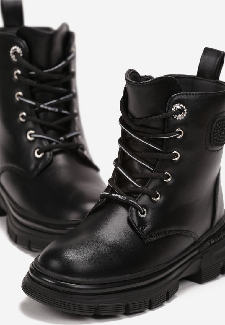  Botine tip worker Negre cu strasuri decorative Restora
