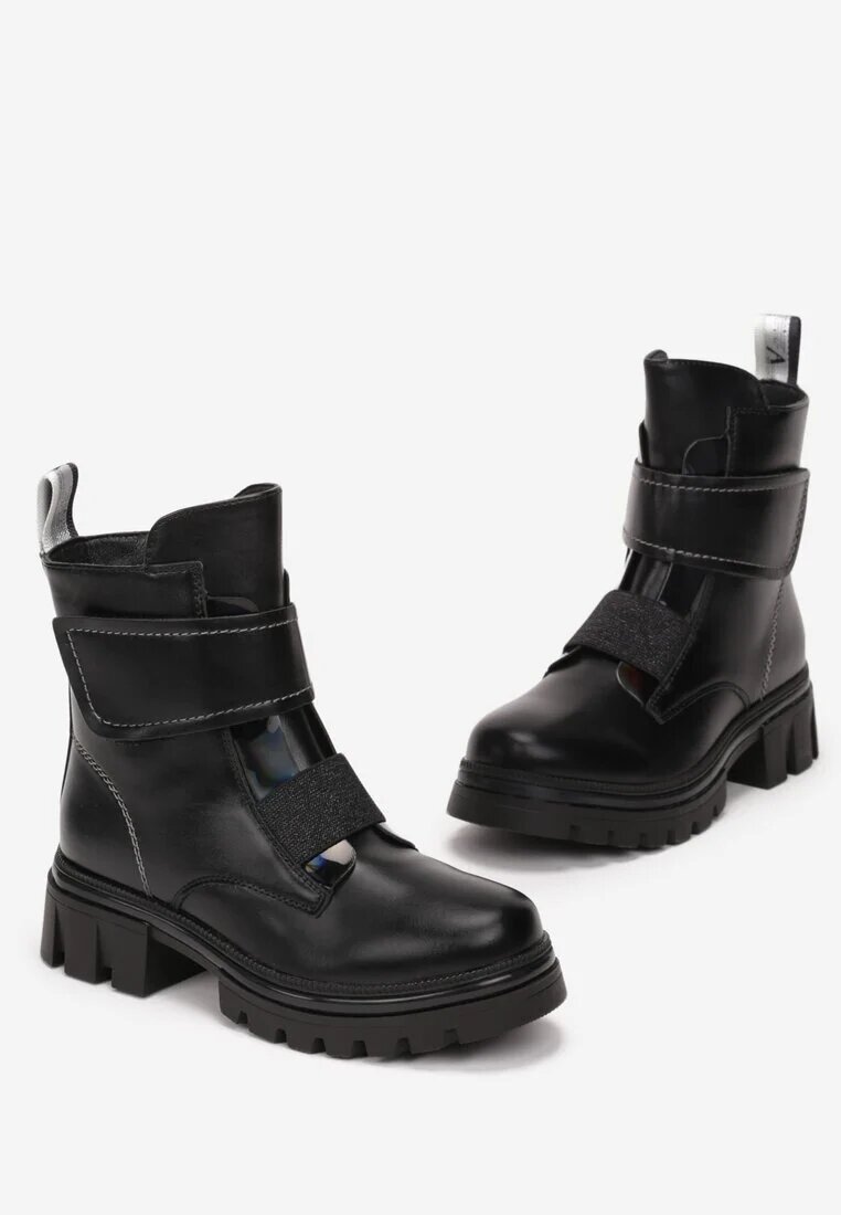  Botine tip worker Negru-Gri cu velcro Ioleis
