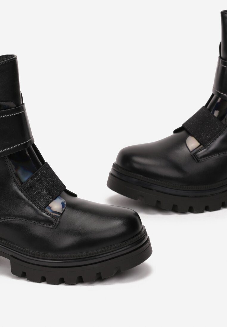  Botine tip worker Negru-Gri cu velcro Ioleis