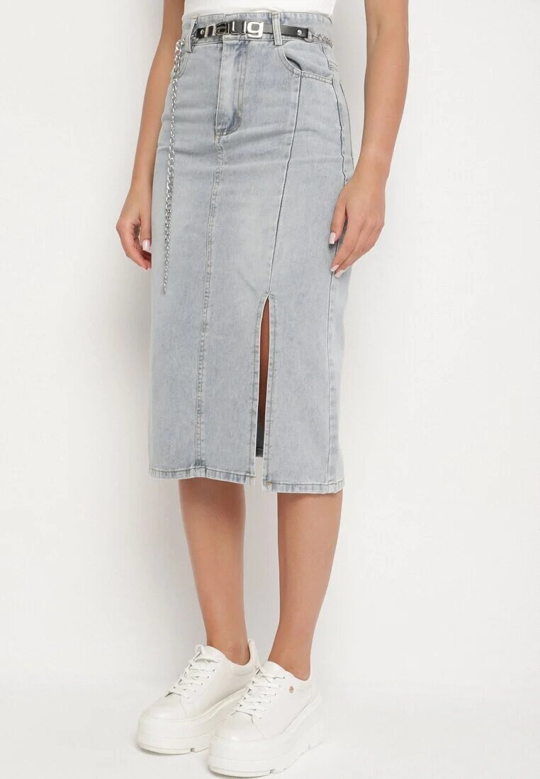 by may Fustă Albastru deschis De bumbac Din denim Decorată Cu lanț Lilisela
