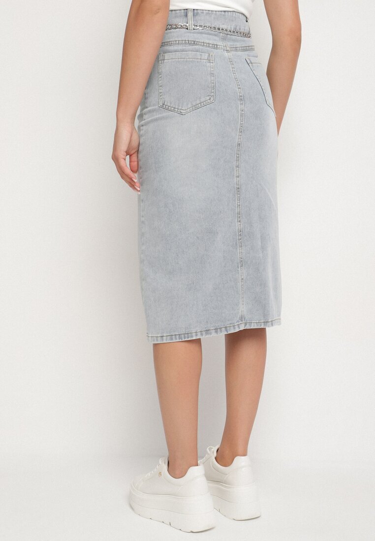 by may Fustă Albastru deschis De bumbac Din denim Decorată Cu lanț Lilisela