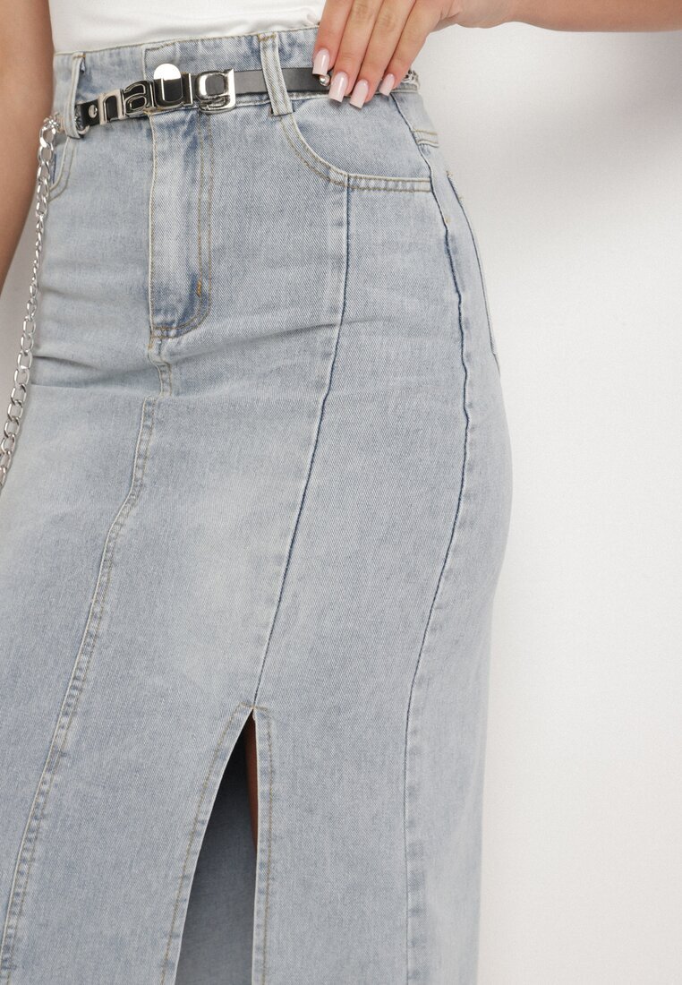 by may Fustă Albastru deschis De bumbac Din denim Decorată Cu lanț Lilisela