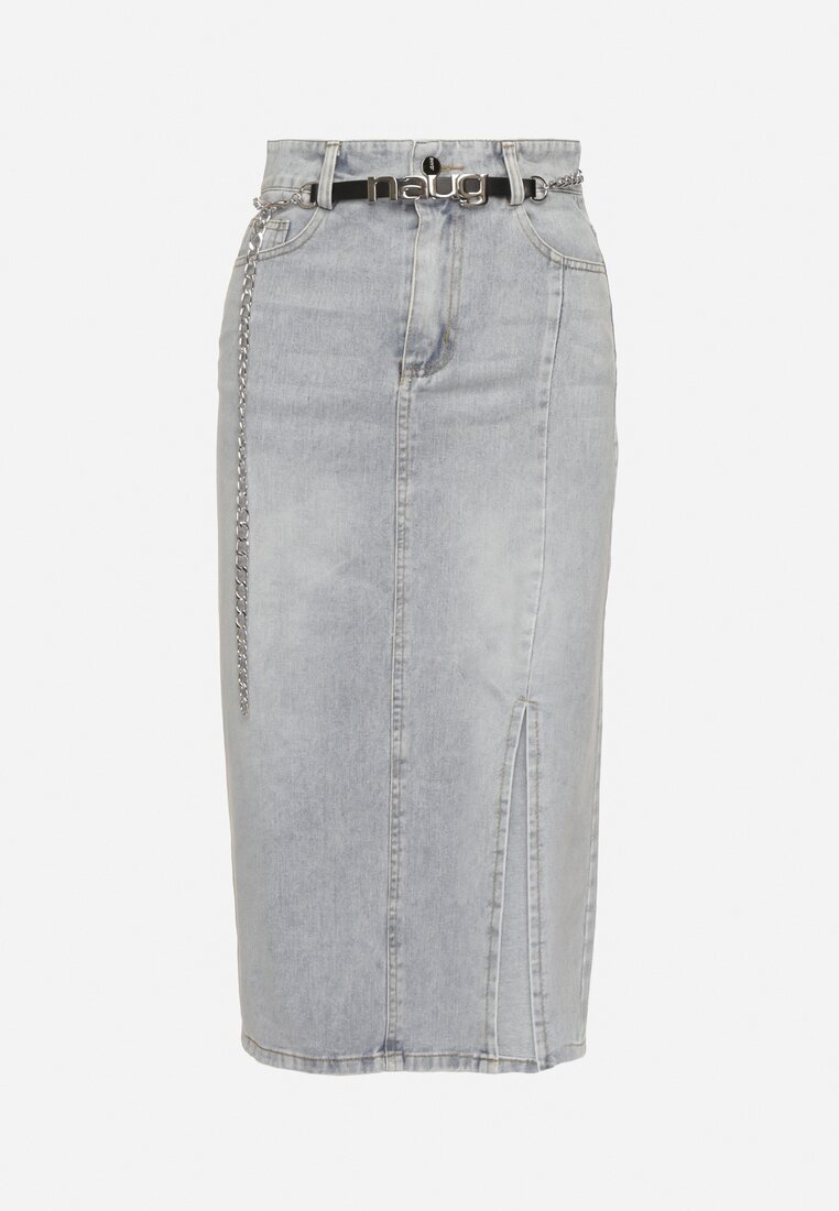 by may Fustă Albastru deschis De bumbac Din denim Decorată Cu lanț Lilisela