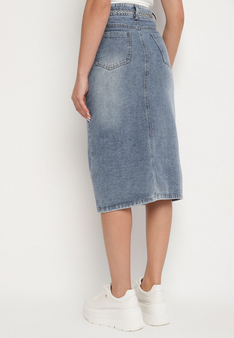 by may Fustă bleumarin din bumbac din denim decorată cu lanț Lilisela