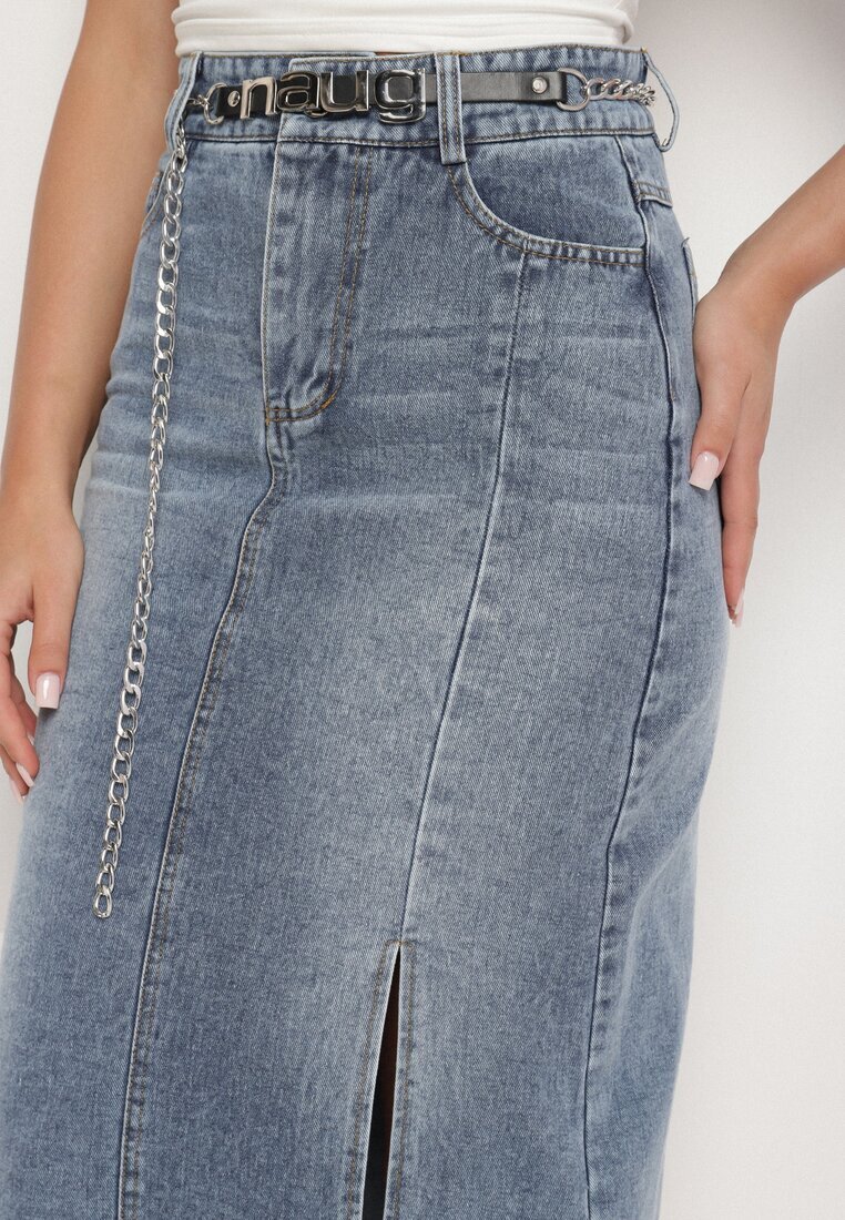 by may Fustă bleumarin din bumbac din denim decorată cu lanț Lilisela