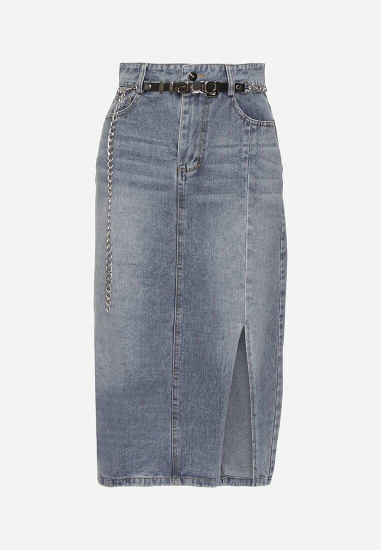 by may Fustă bleumarin din bumbac din denim decorată cu lanț Lilisela