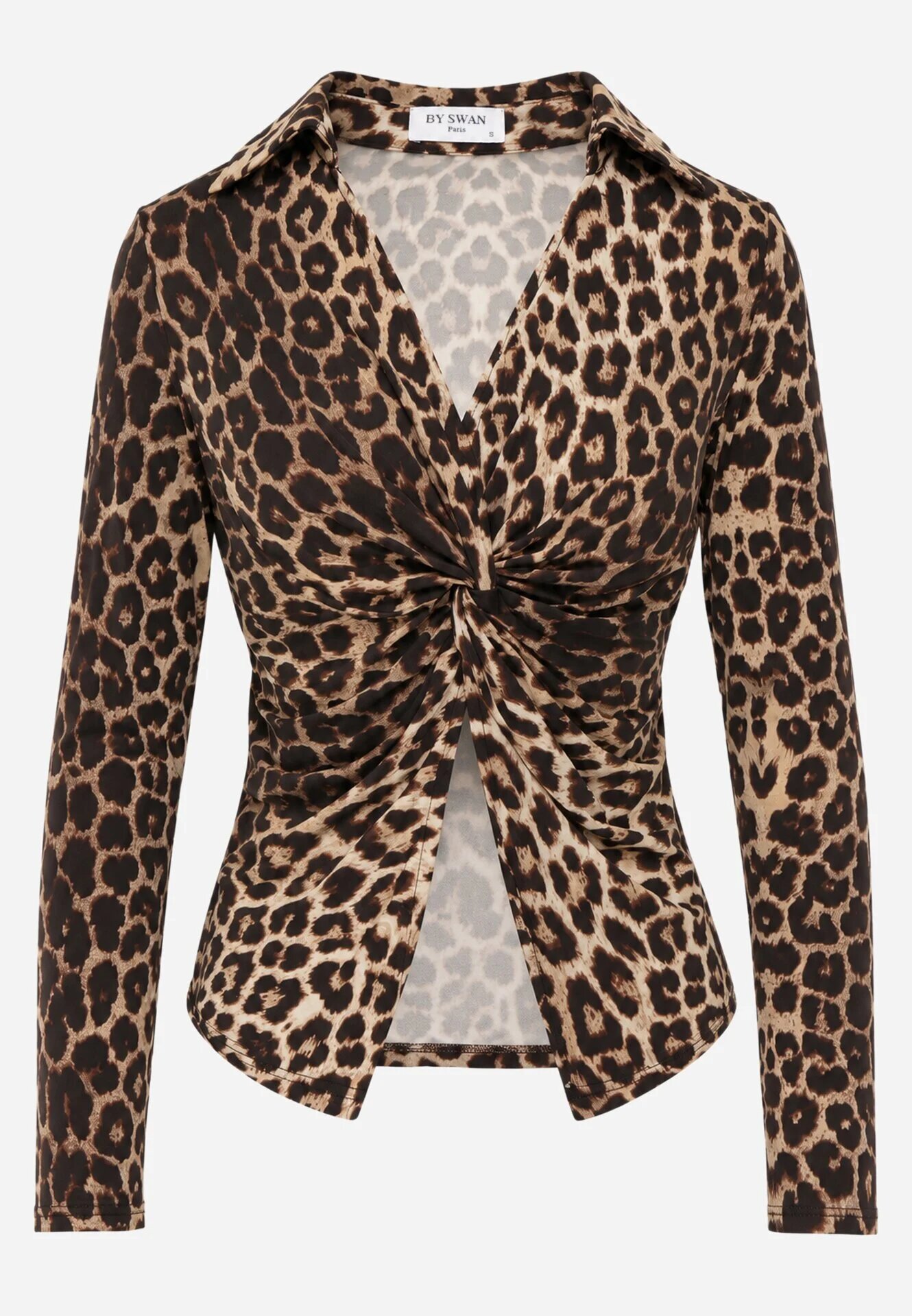 by swan Bluză din viscoză cu guler și nod decorativ sub bust Keramo Imprimeu leopard