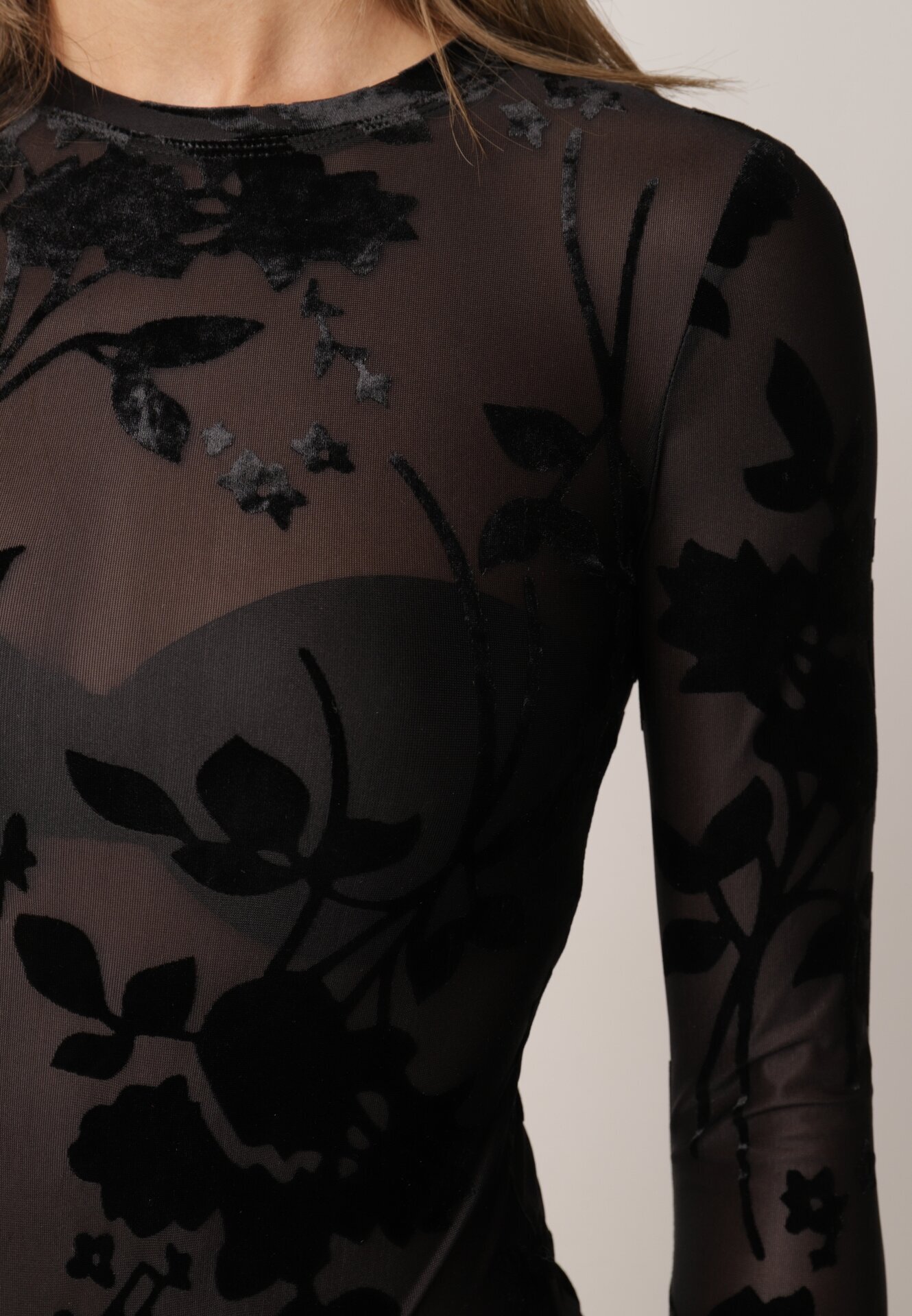 by swan Body din plasă cu adaos de vâscoză cu model floral din velur Belpho Negru