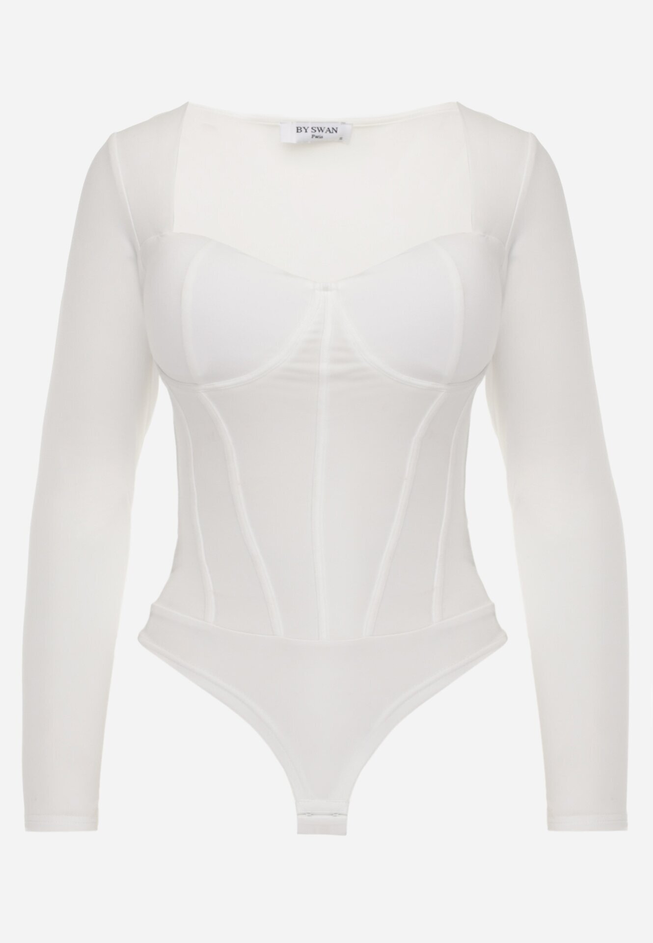 by swan Body din vâscoză cu croială de corset și mânecă lungă Zirnala Imprimeu Alb