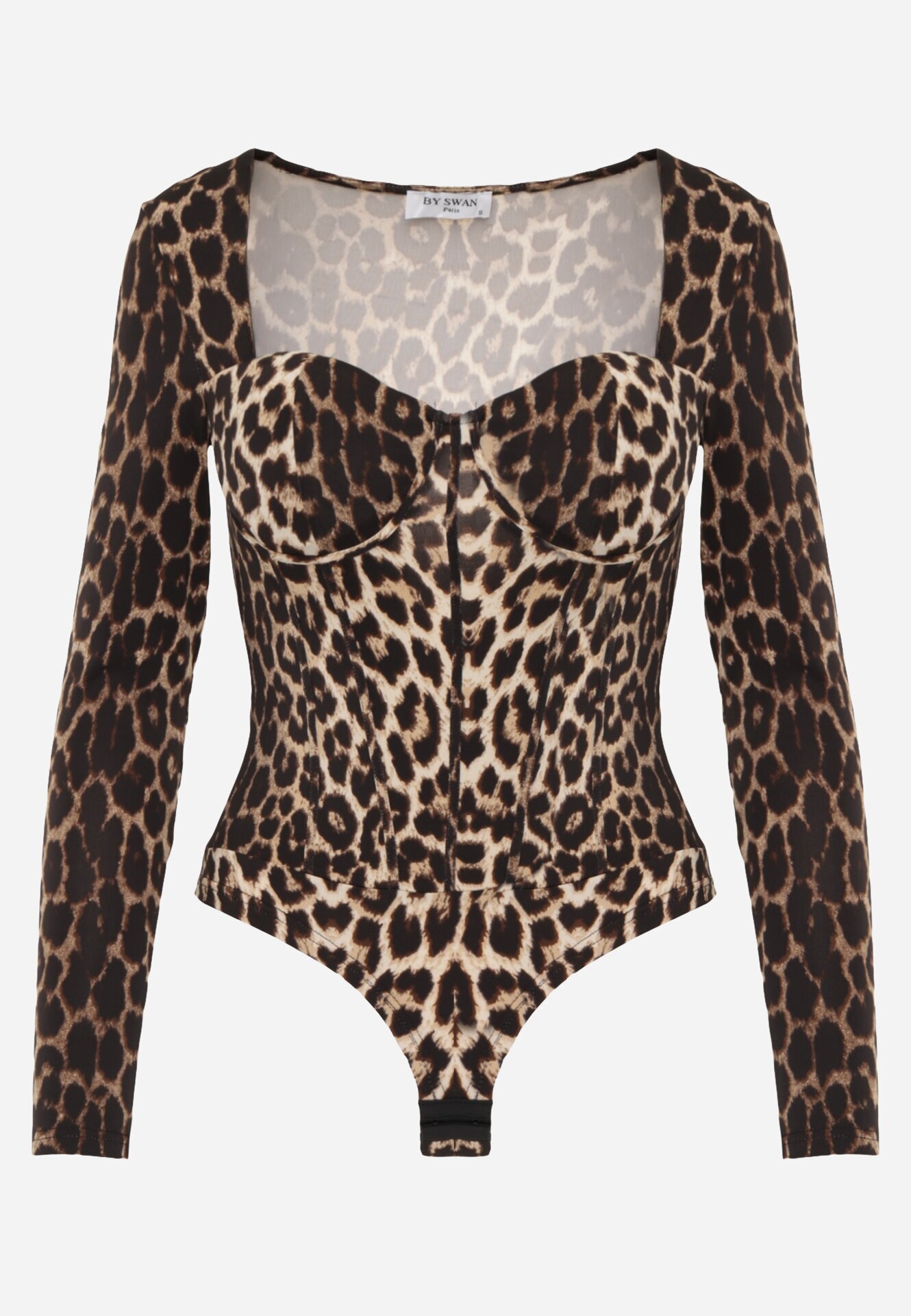 by swan Body din vâscoză cu croială de corset și mânecă lungă Zirnala Imprimeu Imprimeu leopard