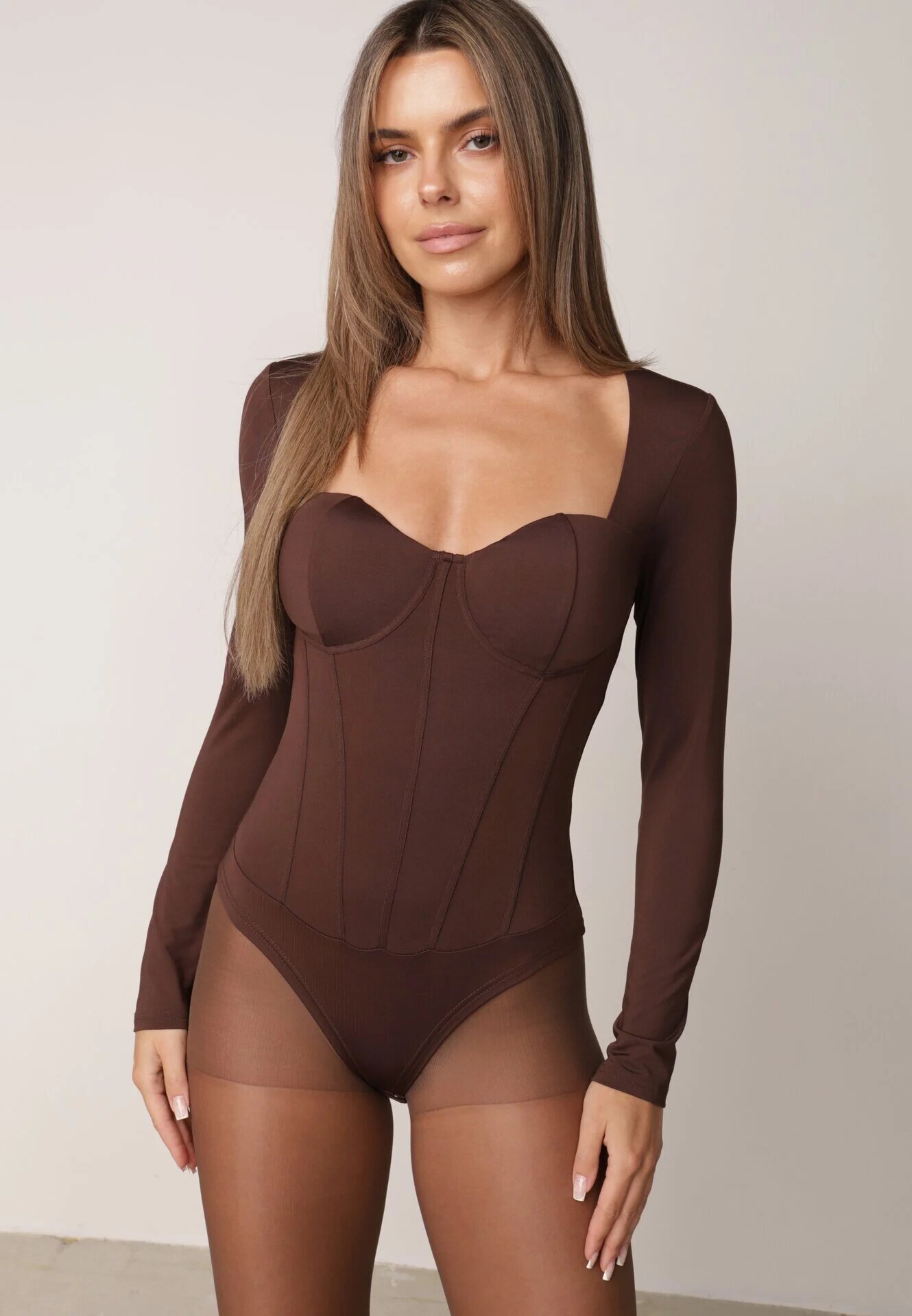 by swan Body din vâscoză cu croială de corset și mânecă lungă Zirnala Imprimeu Maro