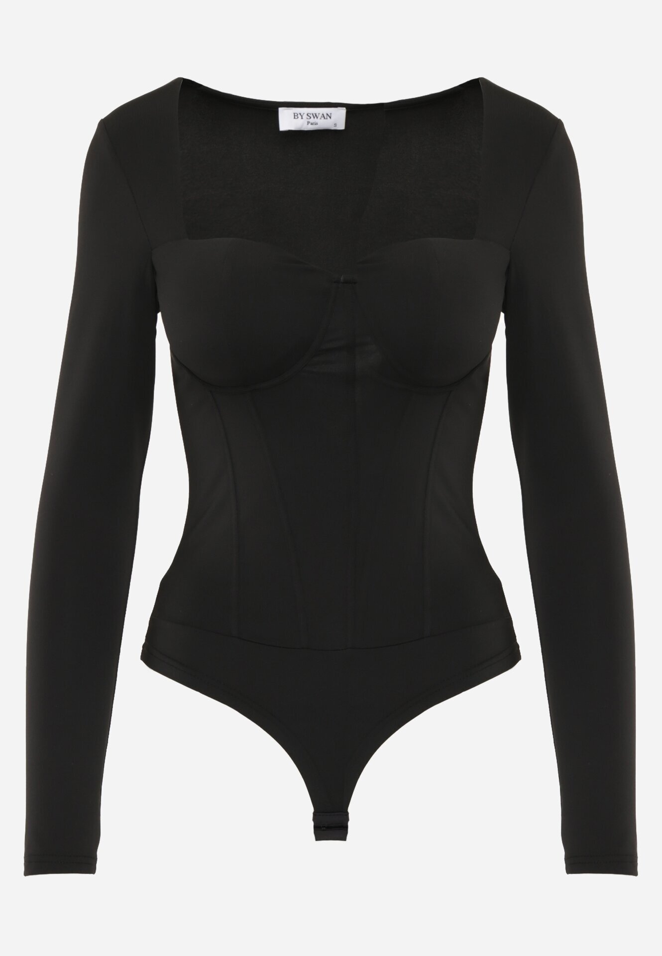 by swan Body din vâscoză cu croială de corset și mânecă lungă Zirnala Imprimeu Negru