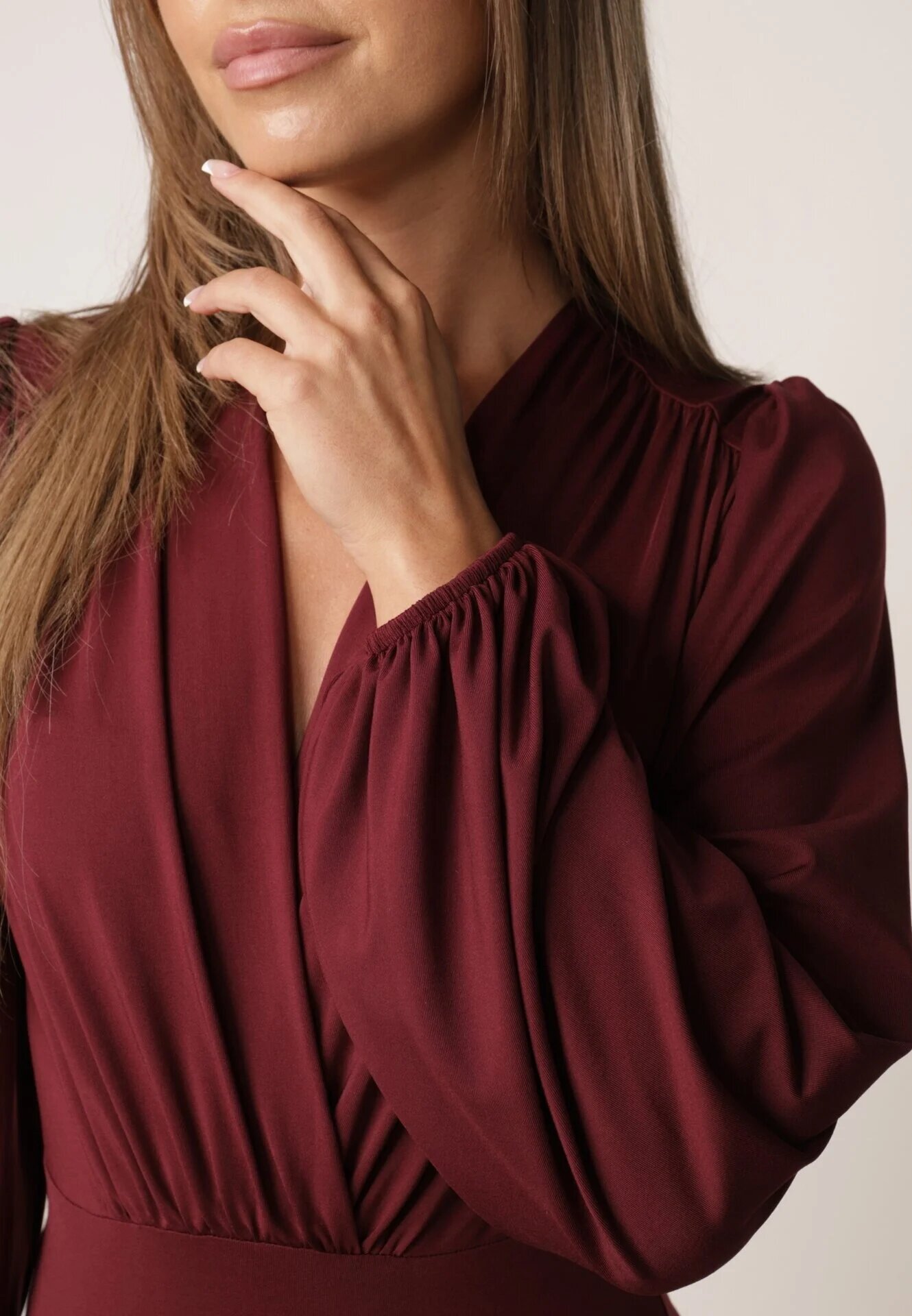by swan Body din vâscoză cu croială petrecută și mâneci bufante Butteria Bordo