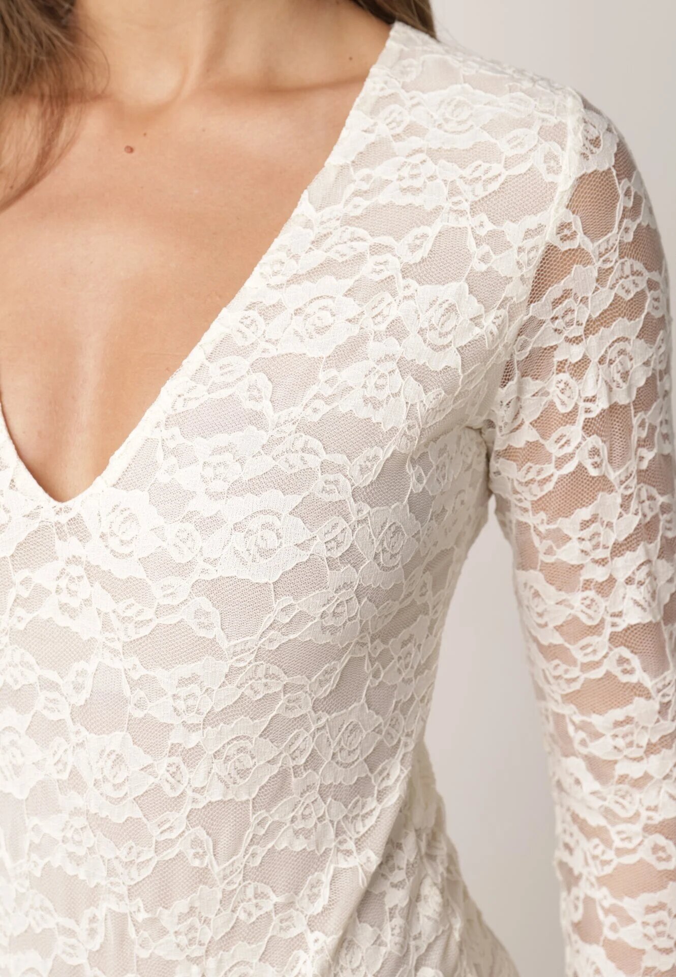by swan Body elegant din dantelă cu decolteu în V Abrea Alb
