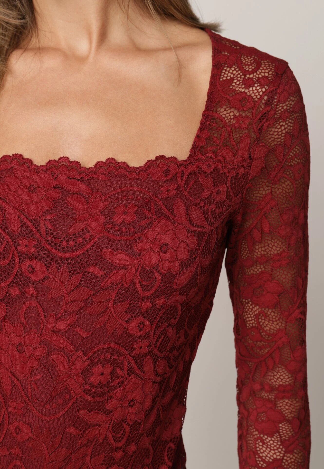 by swan Body elegant din dantelă cu vâscoză cu decolteu pătrat Visco Bordo