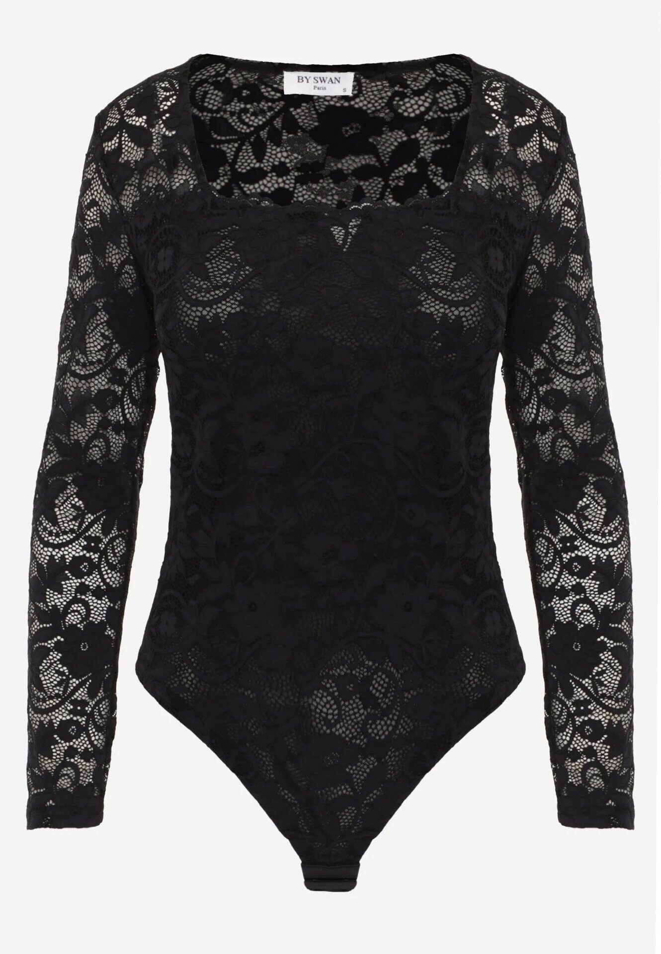 by swan Body elegant din dantelă cu vâscoză cu decolteu pătrat Visco Negru