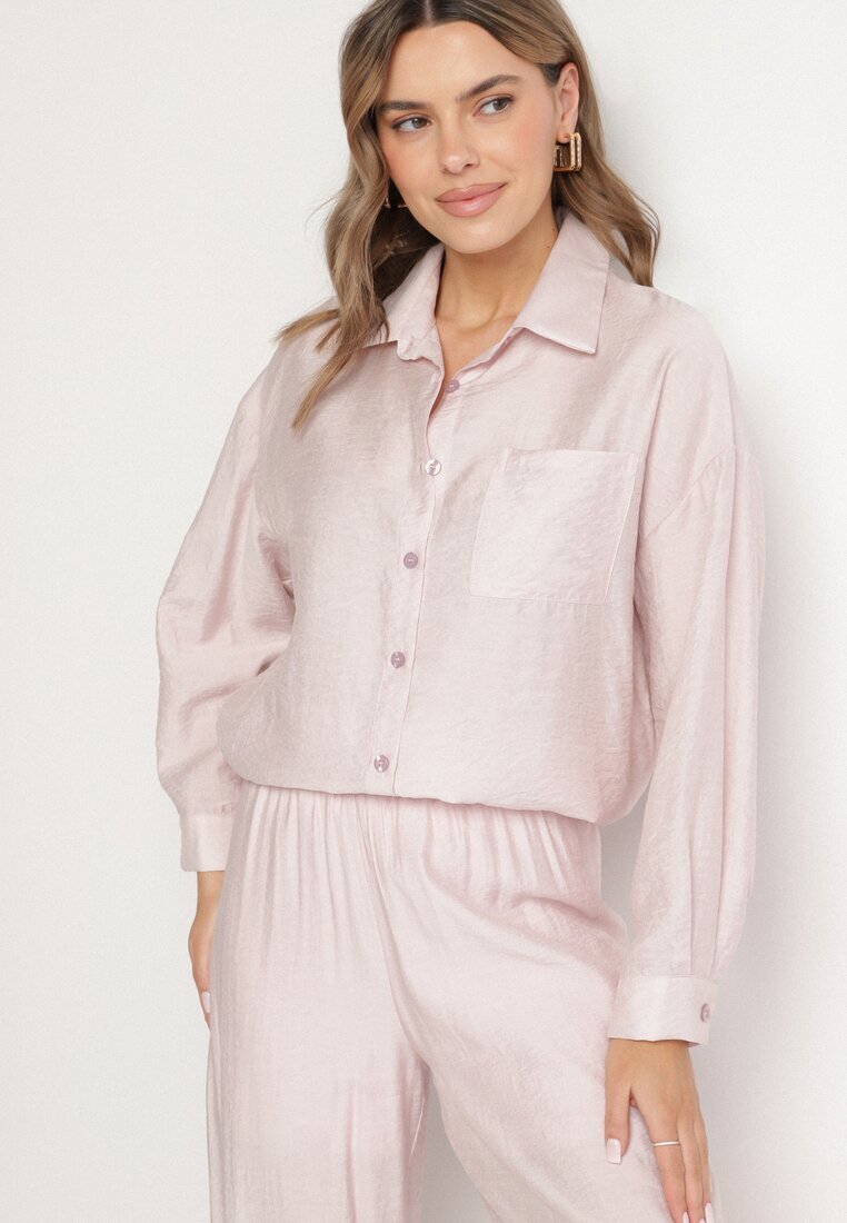 by swan Cămașă clasică roz deschis oversize cu buzunar Liorea