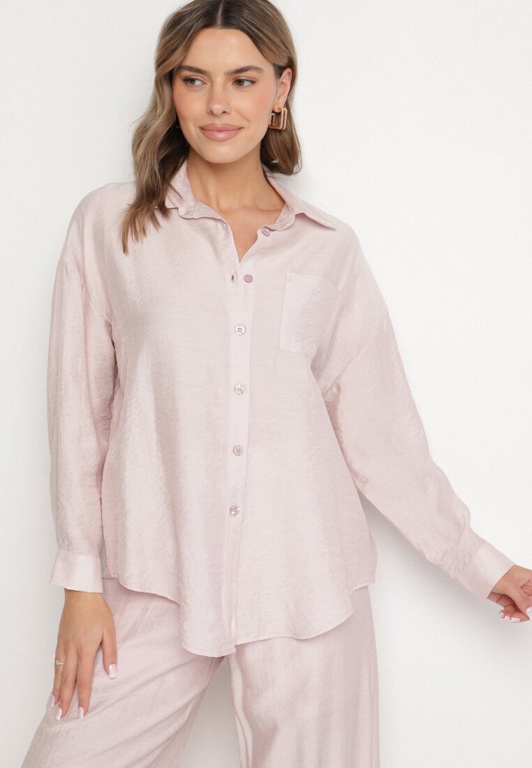 by swan Cămașă clasică roz deschis oversize cu buzunar Liorea