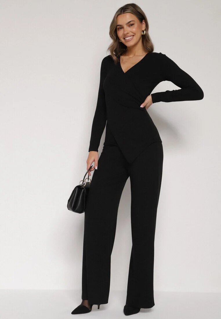 by swan Compleu negru de bumbac Bluză tip plic cu mânecă lungă și Pantaloni Ferenna