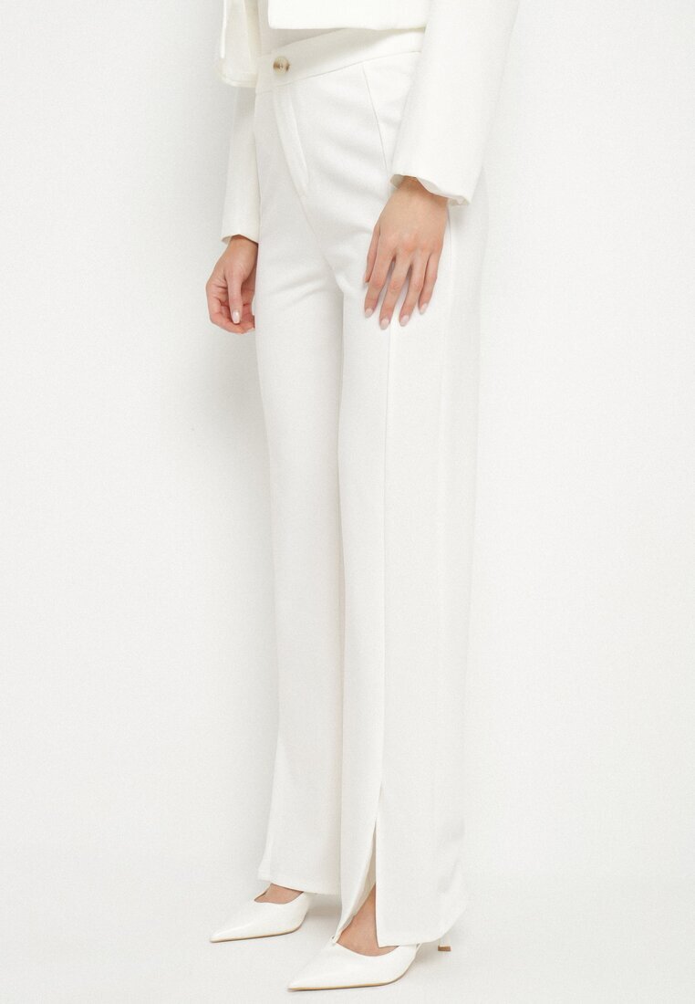 by swan Pantaloni Albi Eleganți cu Vâscoză și Talie Înaltă Tatilira