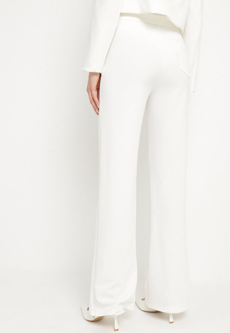 by swan Pantaloni Albi Eleganți cu Vâscoză și Talie Înaltă Tatilira