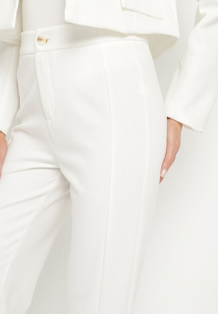 by swan Pantaloni Albi Eleganți cu Vâscoză și Talie Înaltă Tatilira
