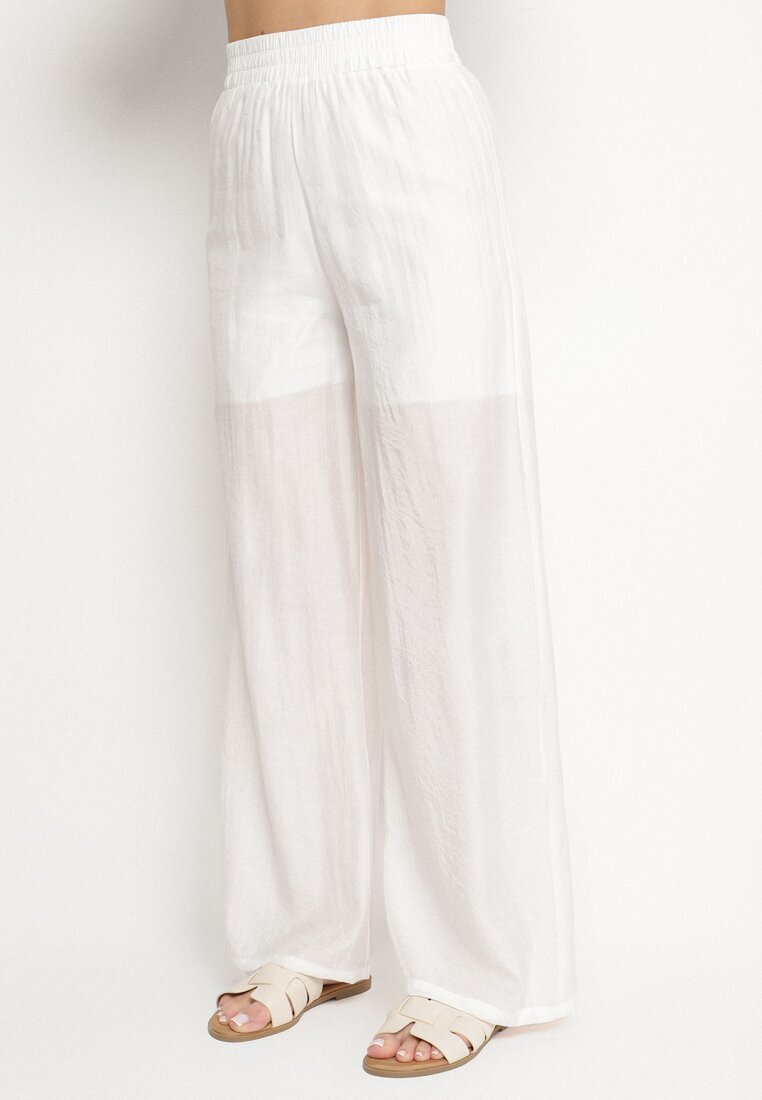 by swan Pantaloni Albi Palazzo cu croială largă cu elastic în talie și talie înaltă Jenanetia