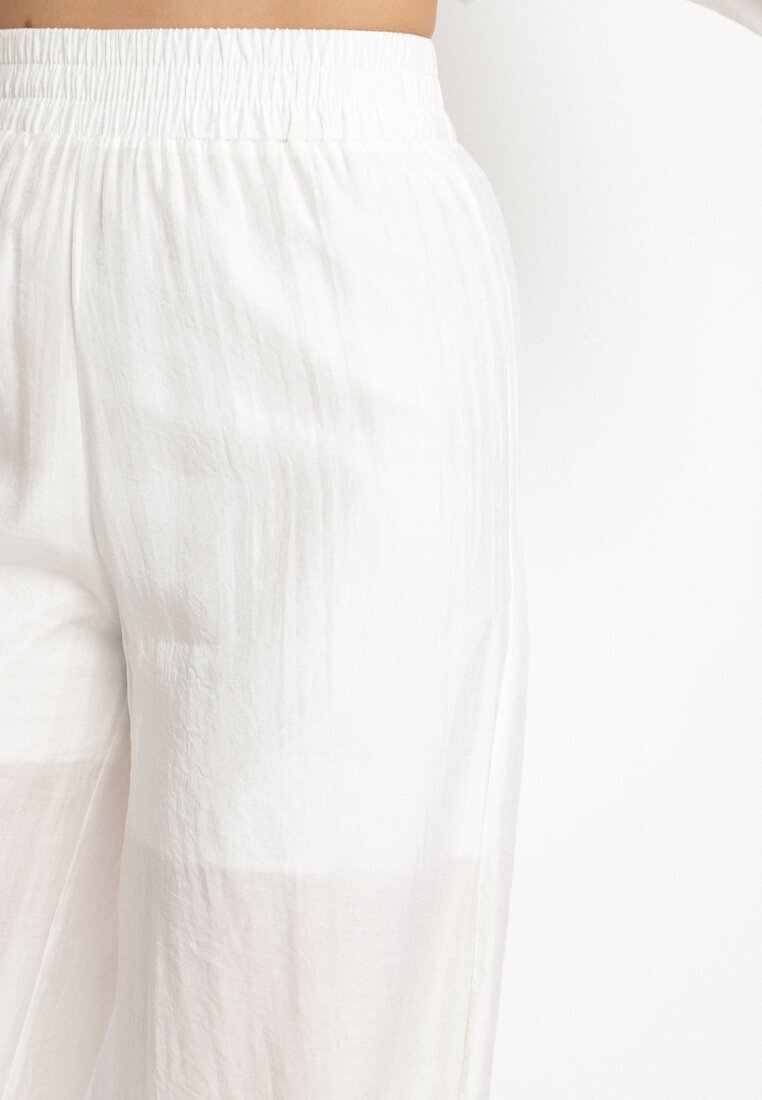 by swan Pantaloni Albi Palazzo cu croială largă cu elastic în talie și talie înaltă Jenanetia