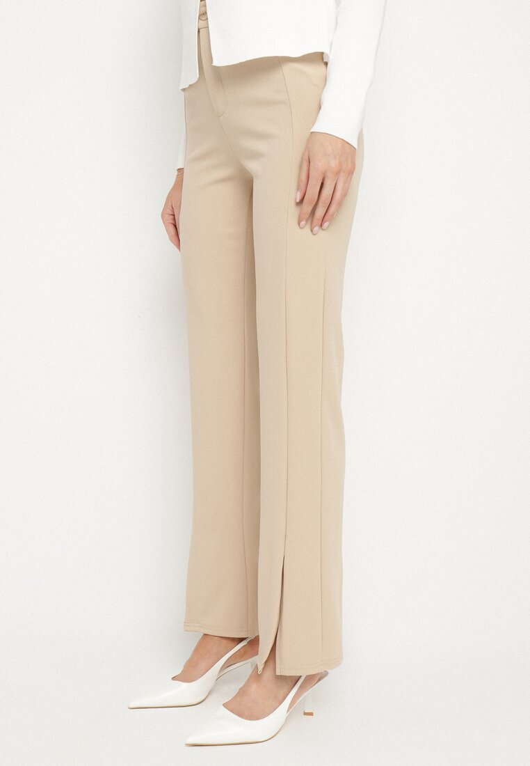 by swan Pantaloni Bej Eleganti cu Viscoză și Talie Înaltă Tatilira