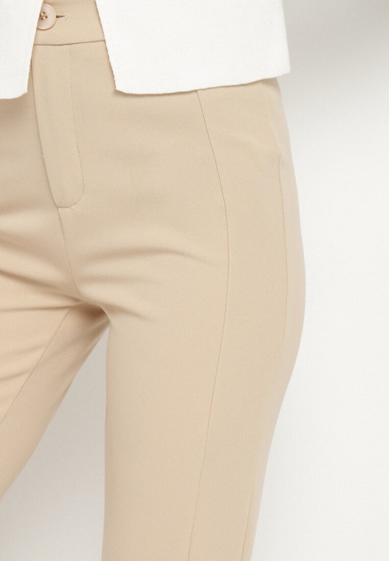 by swan Pantaloni Bej Eleganti cu Viscoză și Talie Înaltă Tatilira