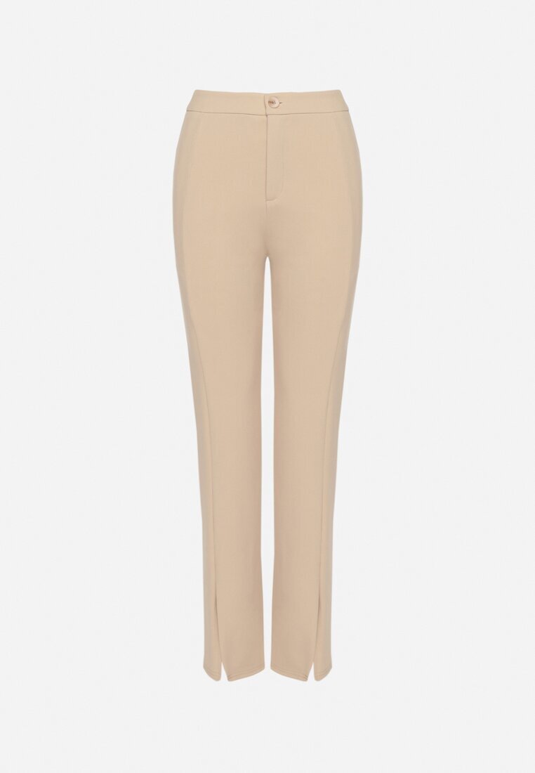 by swan Pantaloni Bej Eleganti cu Viscoză și Talie Înaltă Tatilira