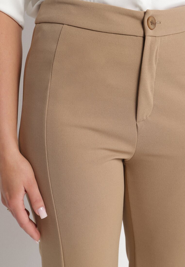 by swan Pantaloni Bej închis Eleganți cu Viscoză și Talie Înaltă Tatilira