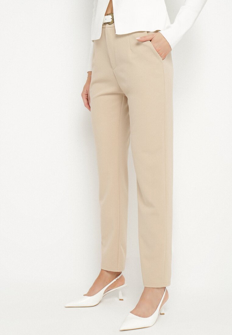 by swan Pantaloni de costum bej deschis din viscoză cu talie înaltă și buzunare Senolira