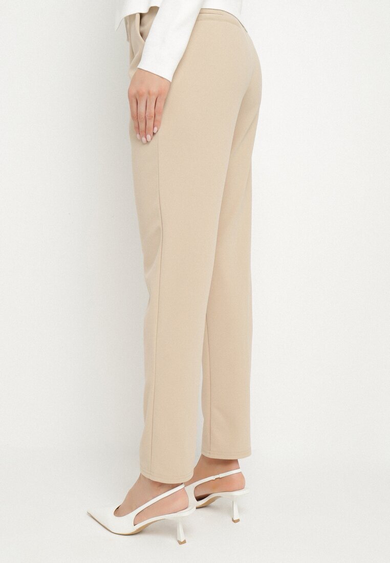 by swan Pantaloni de costum bej deschis din viscoză cu talie înaltă și buzunare Senolira