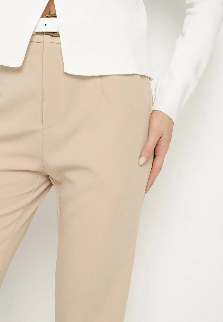 by swan Pantaloni de costum bej deschis din viscoză cu talie înaltă și buzunare Senolira