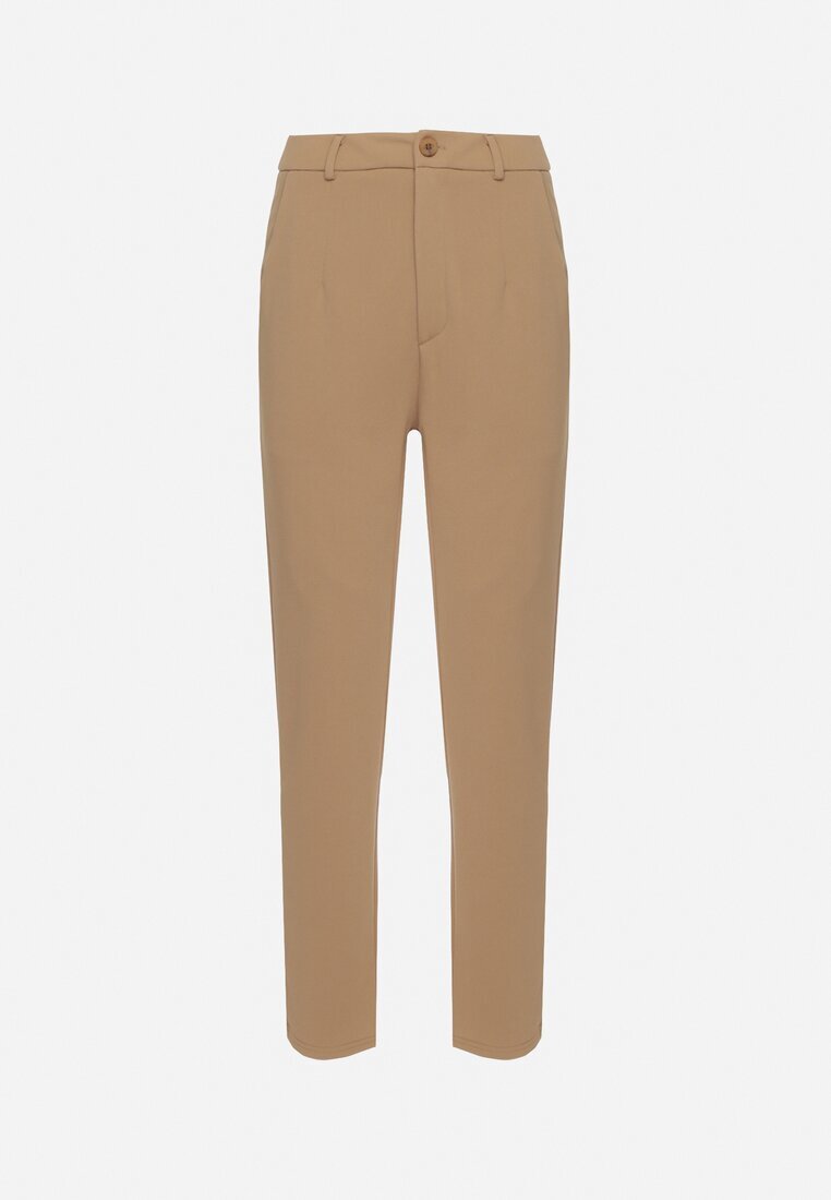 by swan Pantaloni de costum bej închis din viscoză cu talie înaltă și buzunare Senolira