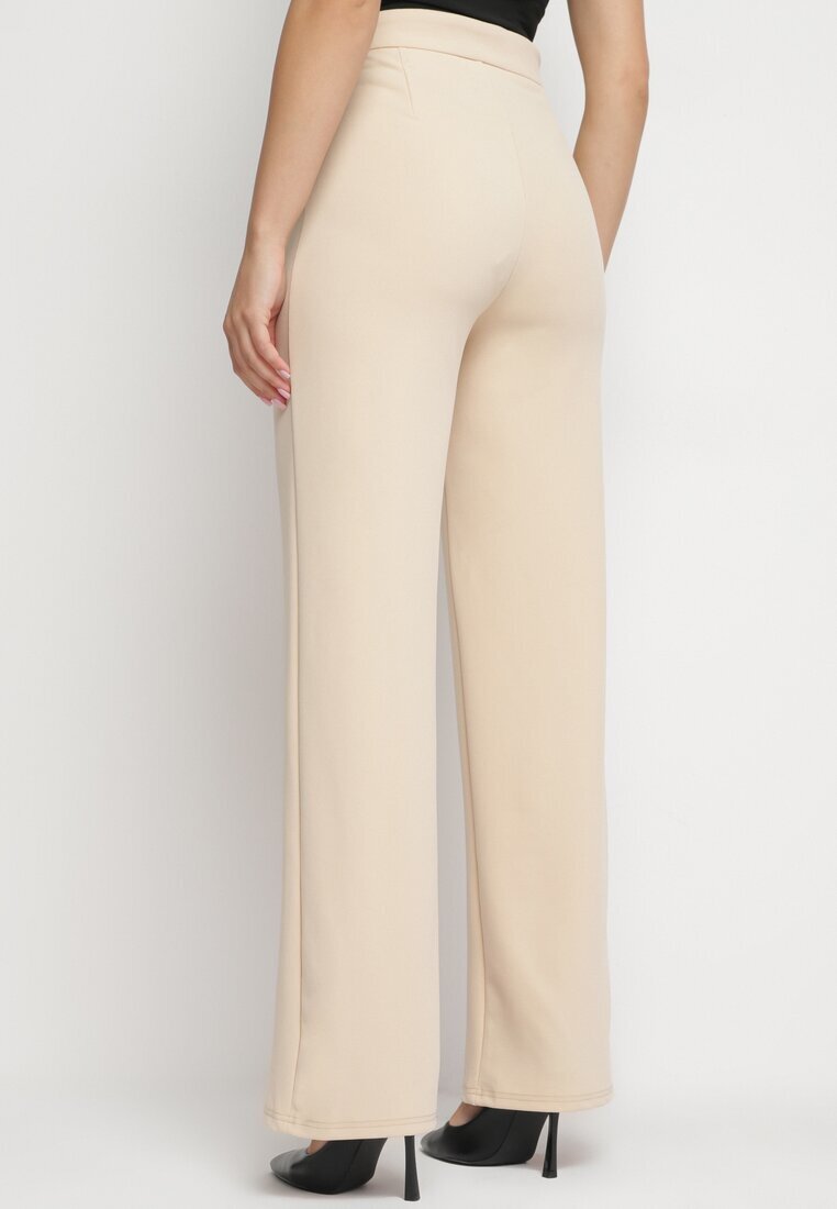 by swan Pantaloni largi bej cu talie înaltă și vâscoză cu fante decorative la tiv Xolea