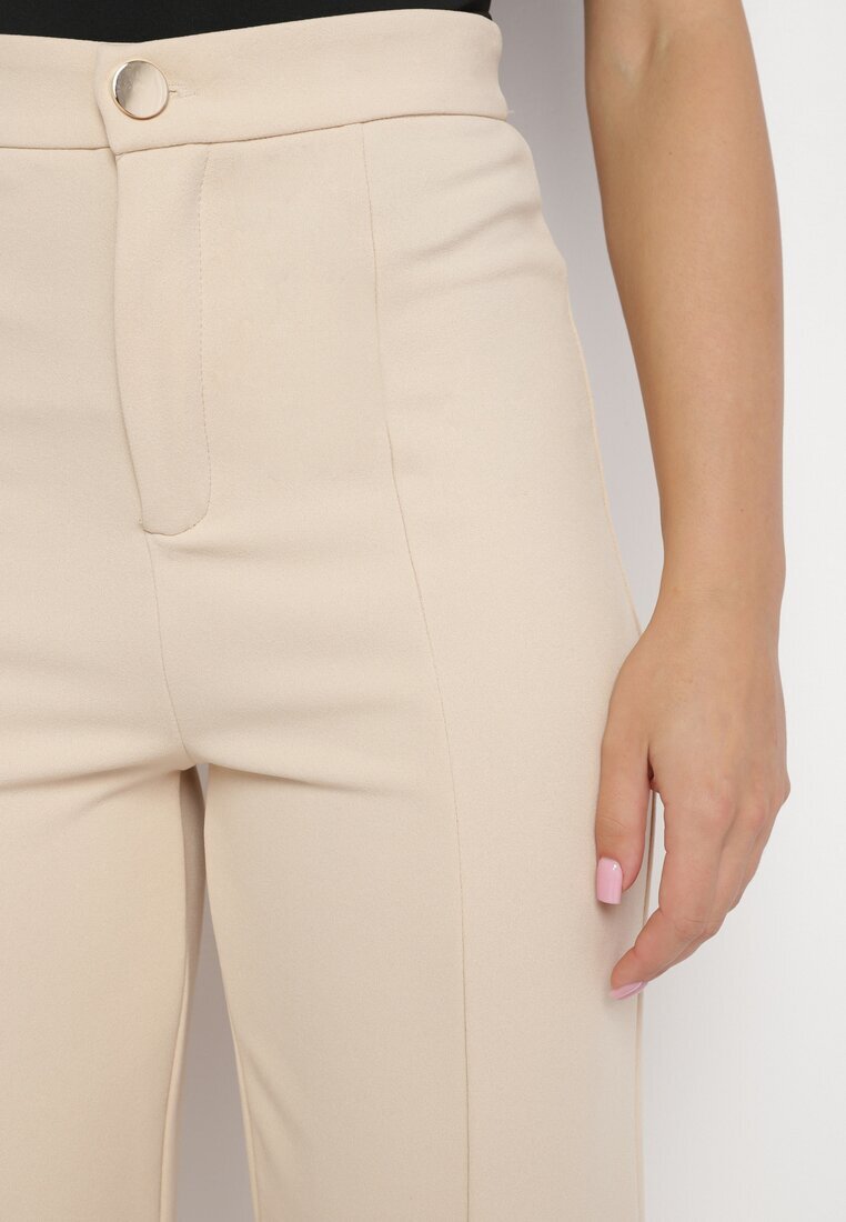 by swan Pantaloni largi bej cu talie înaltă și vâscoză cu fante decorative la tiv Xolea