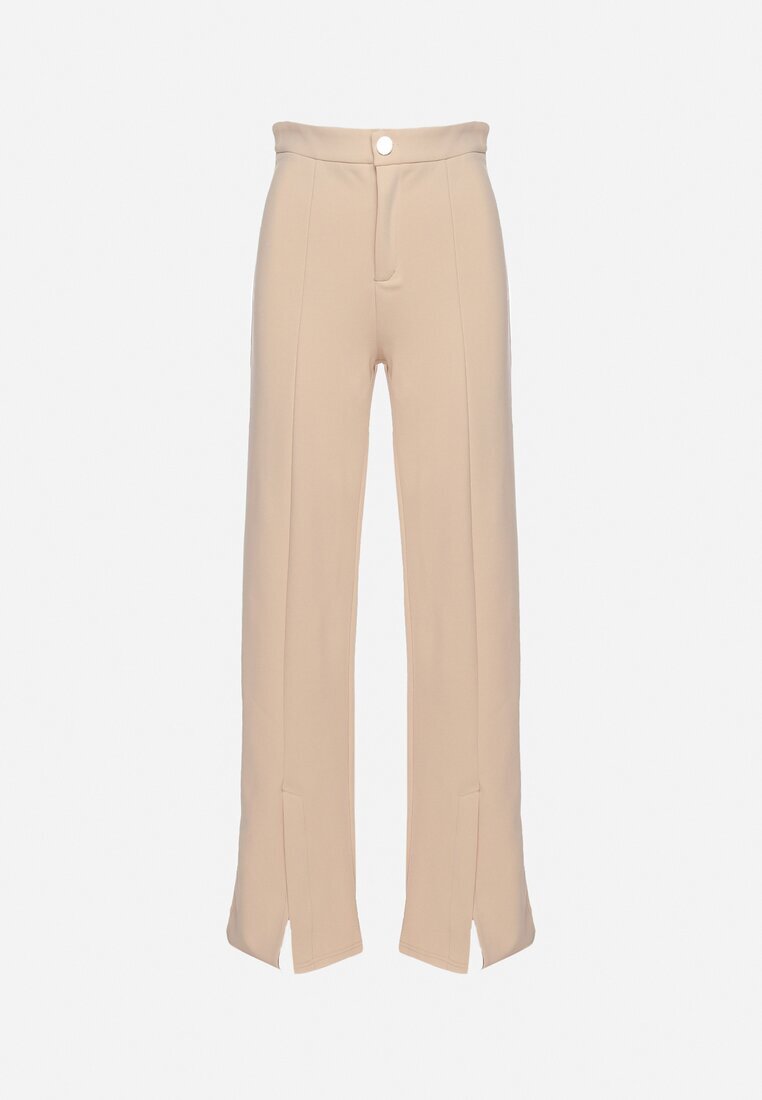 by swan Pantaloni largi bej cu talie înaltă și vâscoză cu fante decorative la tiv Xolea