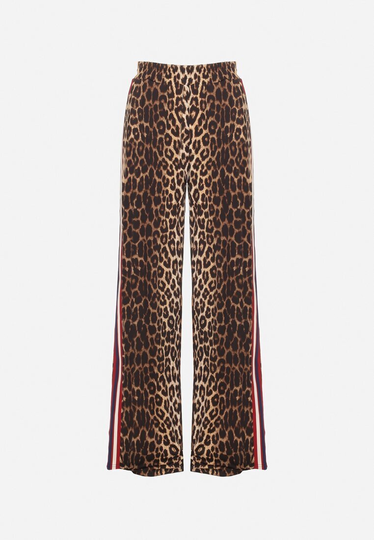 by swan Pantaloni largi maro-roșu cu imprimeu leopard din viscoză și cu talie elastică decorați cu vipușcă Velonara