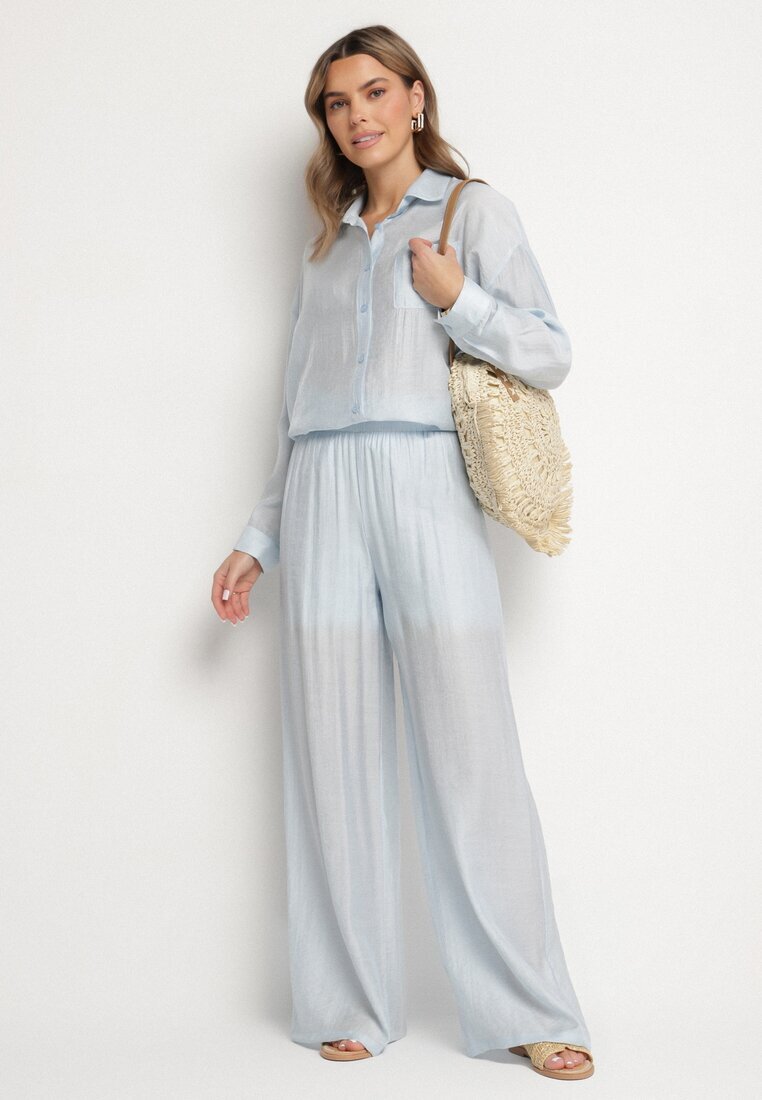 by swan Pantaloni Palazzo Albastru deschis cu croială largă cu elastic în talie și talie înaltă Jenanetia