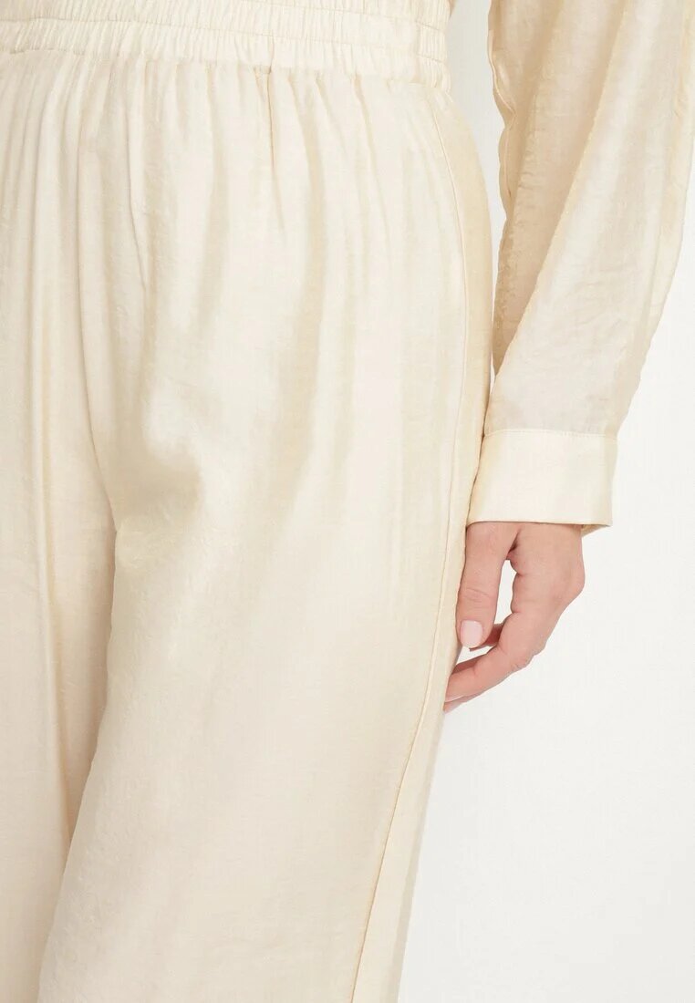 by swan Pantaloni Palazzo bej deschis cu croială largă cu talie elastică și talie înaltă Jenanetia