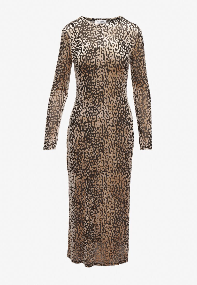 by swan Rochie ajustată din velur bej cu viscoză cu imprimeu leopard cu șlițuri și jupon Kyradi
