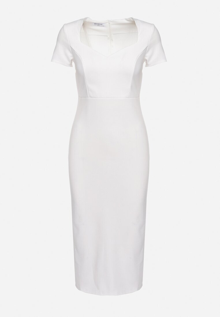 by swan Rochie Albă Cambrată Cocktail cu Viscoză și Fentă la Spate Castorea