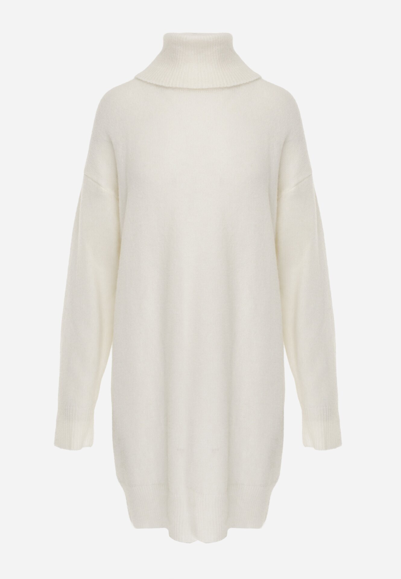 by swan Rochie Albă de Lână Oversize cu Guler Înalt Heire