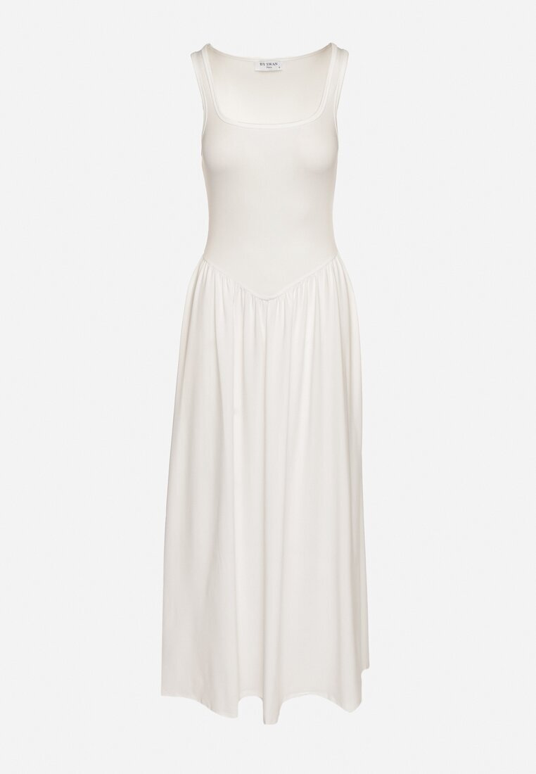 by swan Rochie Albă din Viscoză cu croi Cloș cu Decolteu Pătrat Tilvia